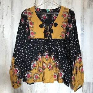 FARM RIO Anthropologie Intarsia Top Blouse LG